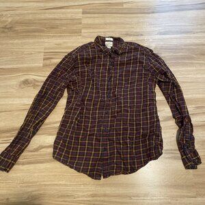 J. Crew Burgundy Blue Yellow Plaid Brushed Twill Long Sleeve Shirt - Size L